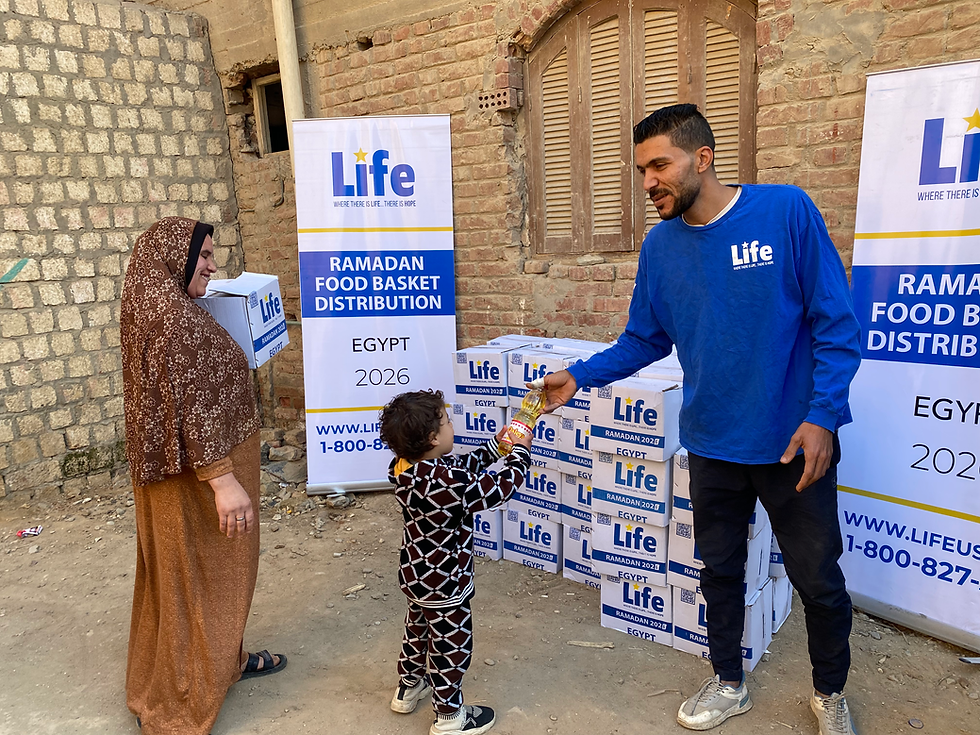Photo of the Life for Relief and Development (LIFE) food basket distribution in Egypt during Ramadan 2026.