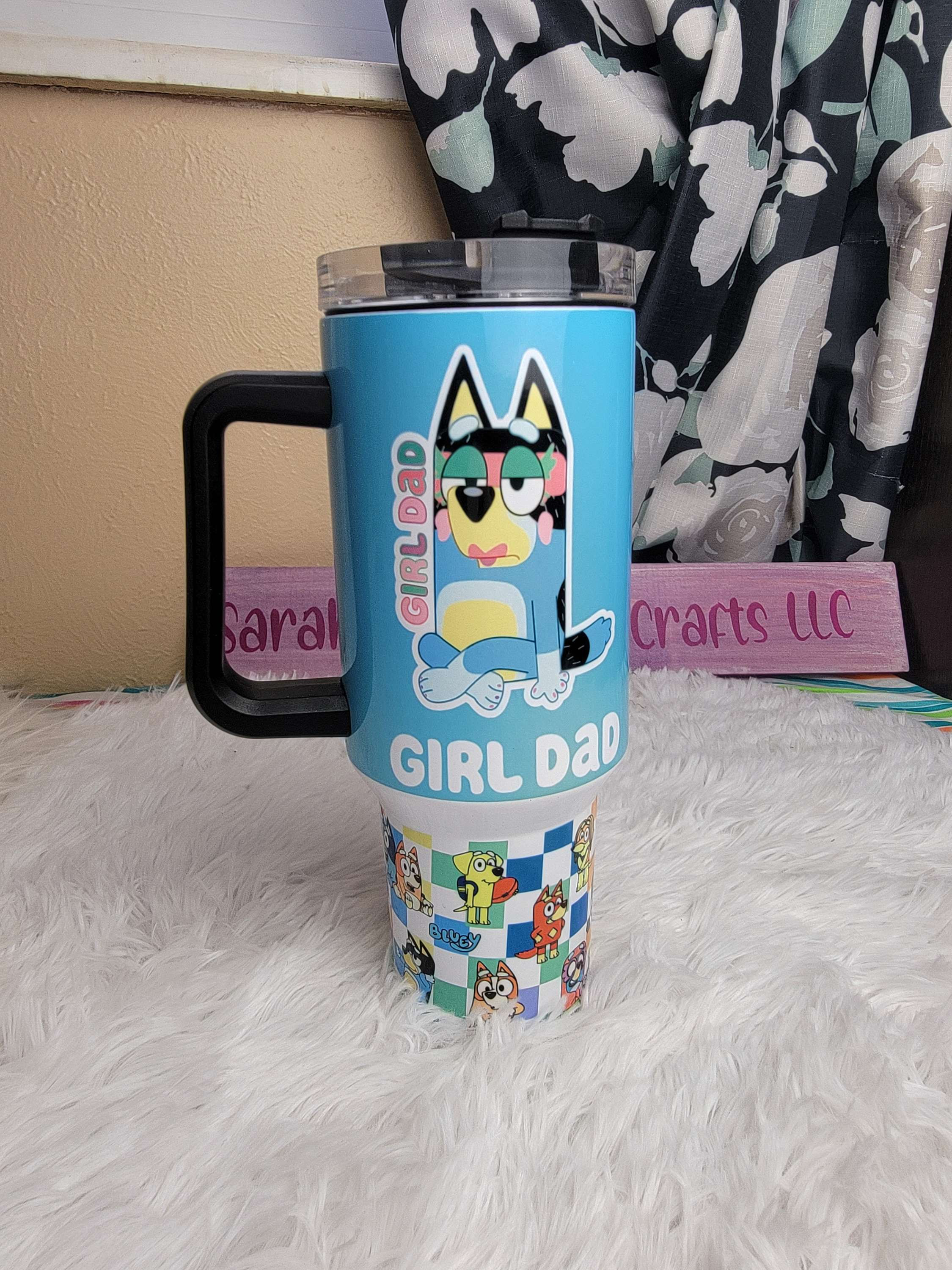 Girl dad 40oz stainless steel tumbler, comes with clear straw