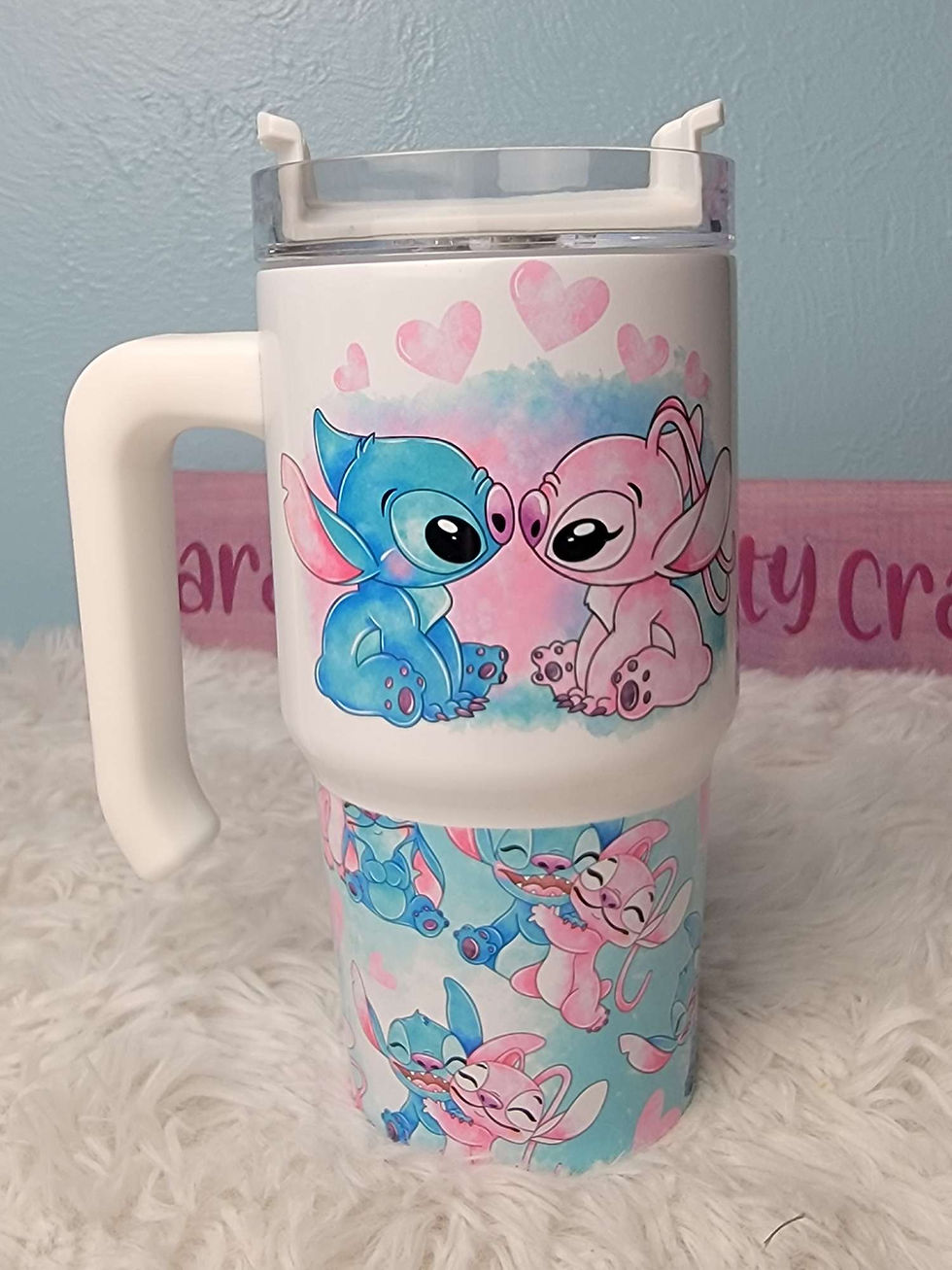 Thumbnail: Stitch 20oz stainless steel cup with side handle. Comes with a straw and lid! 