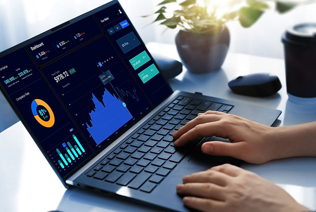 Businessman analysing finance data graph on stock market with dashboard system. Dashboard