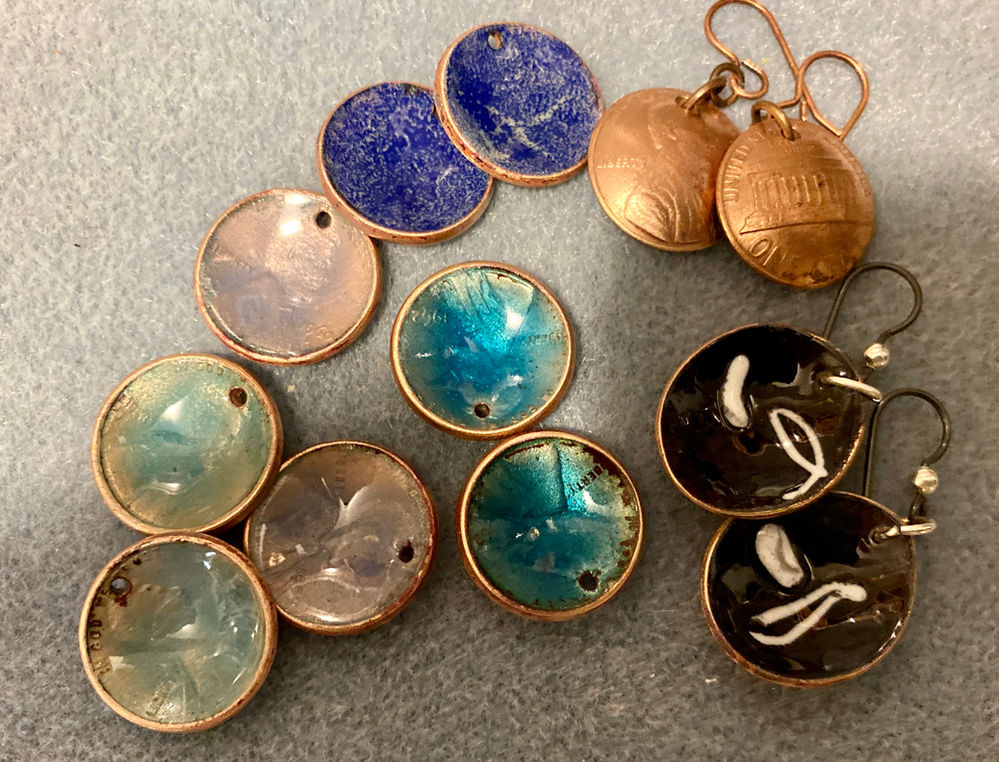 All about the flame! Copper enameled penny earrings!