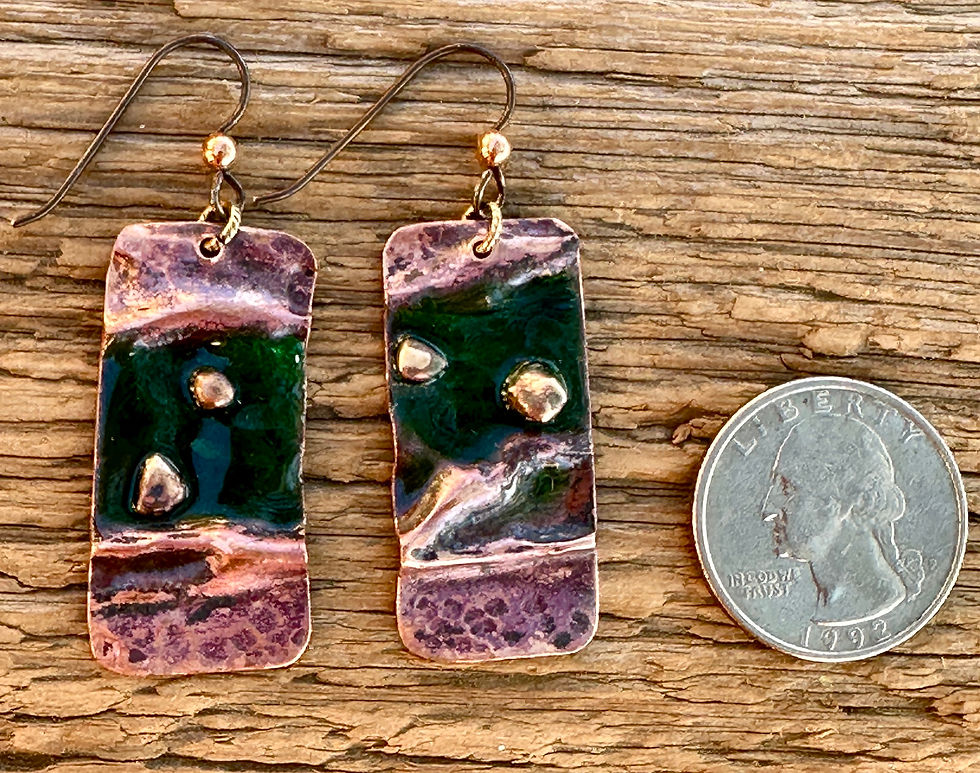 Thumbnail: Fold Formed  Copper Enamel Earrings 