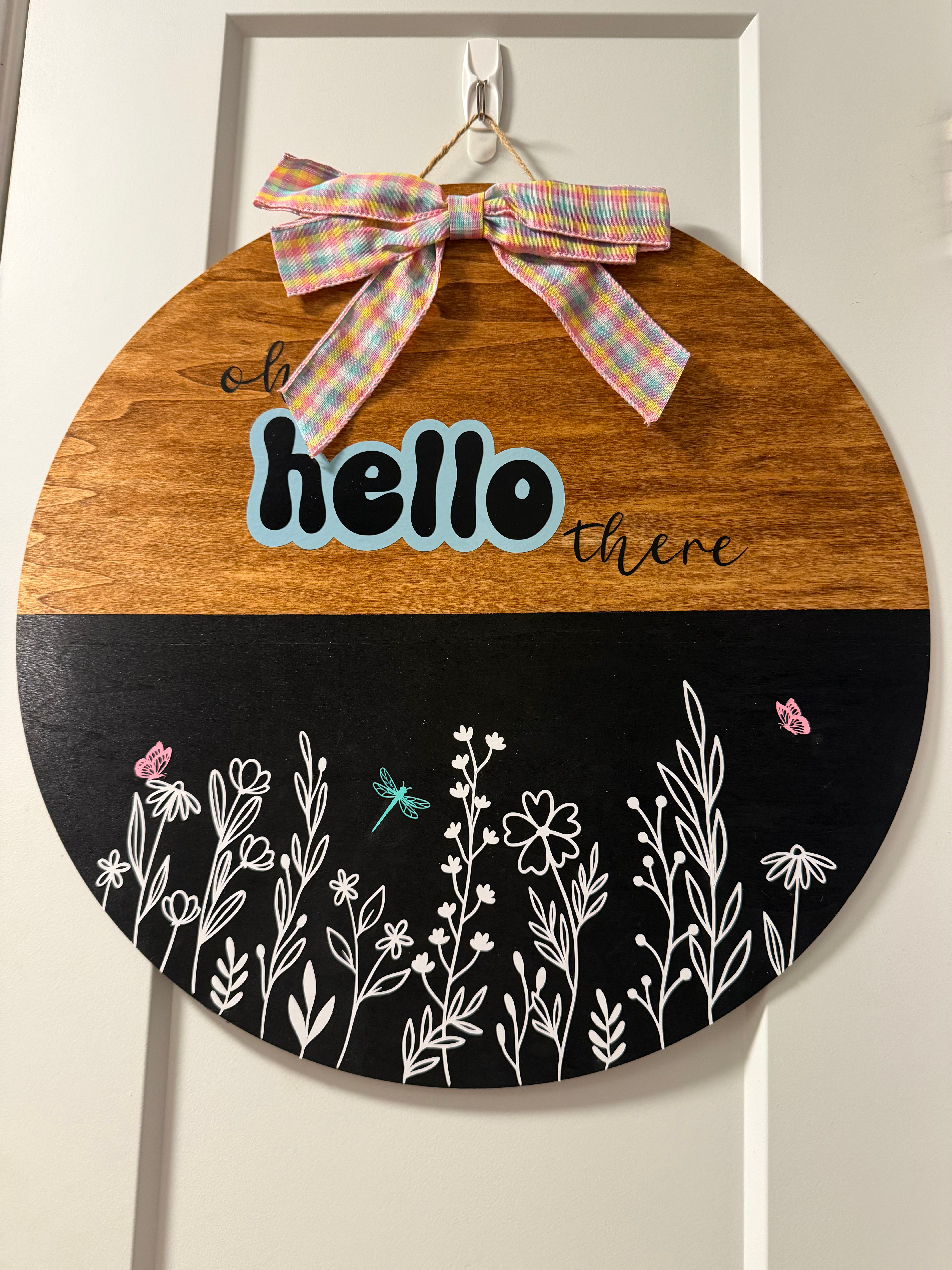 🌸 “Oh Hello There” Floral Wooden Door Hanger