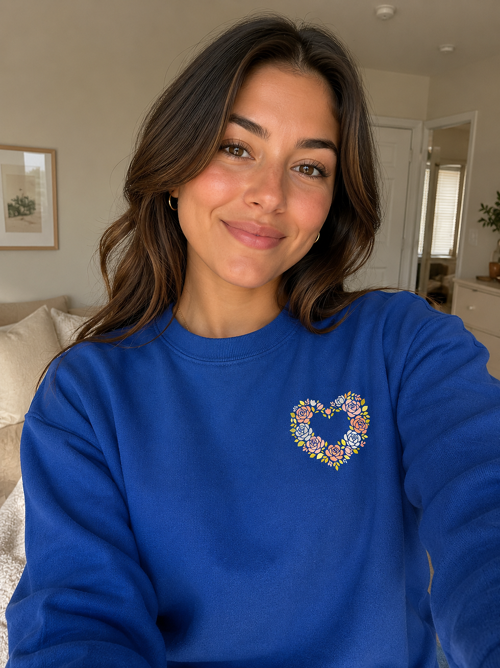 Thumbnail: Royal Blue Floral Heart Crewneck Sweatshirt