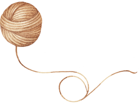 Illustrazione di un gomitolo di lana con il filo che svolazza