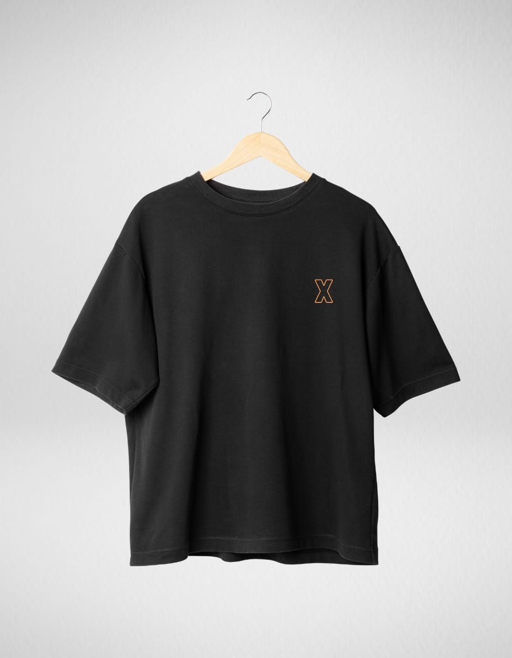 Black t-shirts with orange X  logo