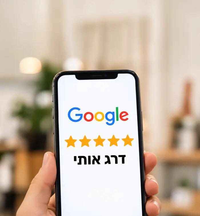 טלפון שמציג את עמוד הביקורות בגוגל של דרג אותי