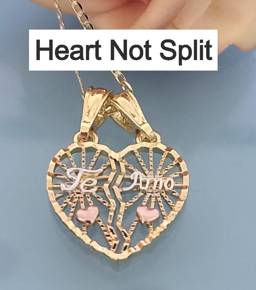 Miniatura: 14K  Tricolor Gold Plated  "Te Amo" Split &  Not Split Pendant +Valentine Chain
