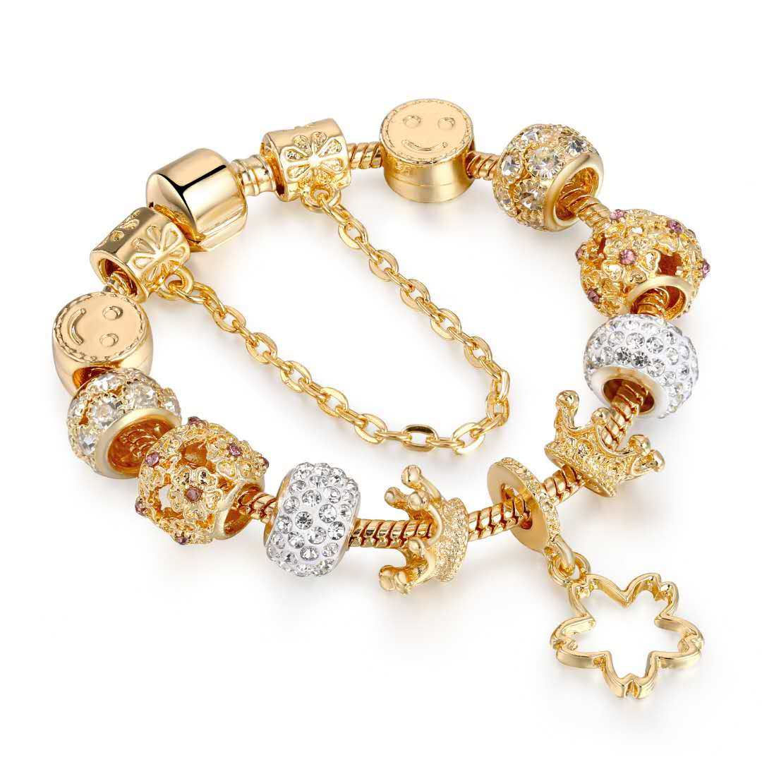 Crystal Heart Charm 18k Gold Plated Bracelet