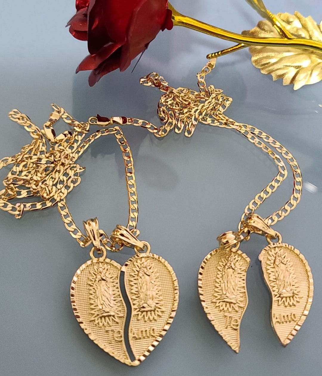 14k  Gold Plated Guadalupe Virgin "Te Amo" Split & Not Split