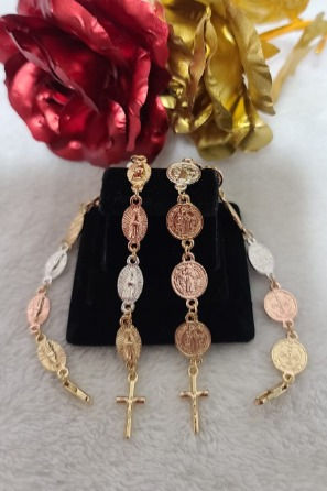 Miniatura: 14k Tricolor  Gold Plated Guadalupe Virgin Slave & St Benedict