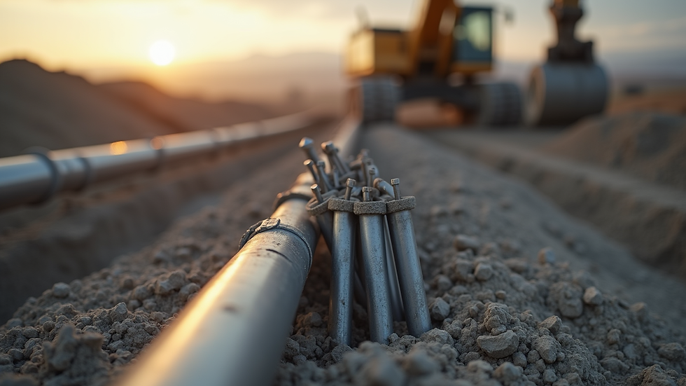 Close-up view of steel mini piles being installed on a construction site