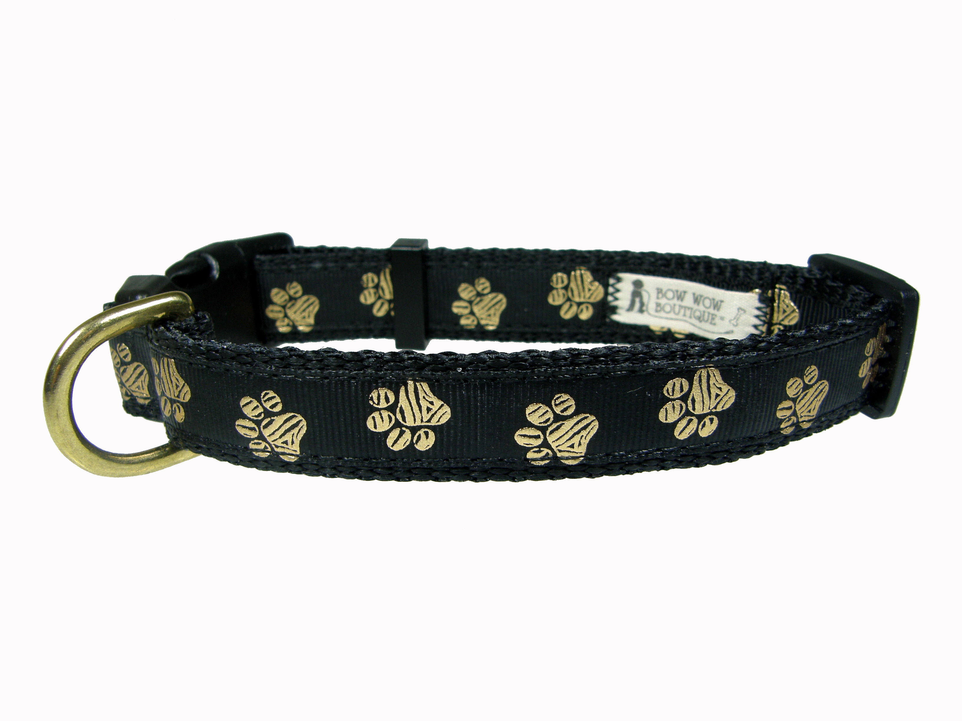 19mm Wide Gold Paw on Black Collar