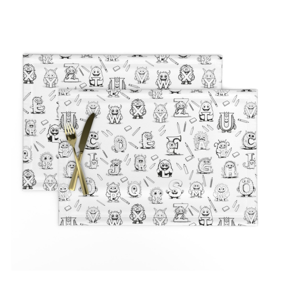 Thumbnail: Monster Alphabe 'Colour Me' Placemat with 12  Washable Markers | Reversible