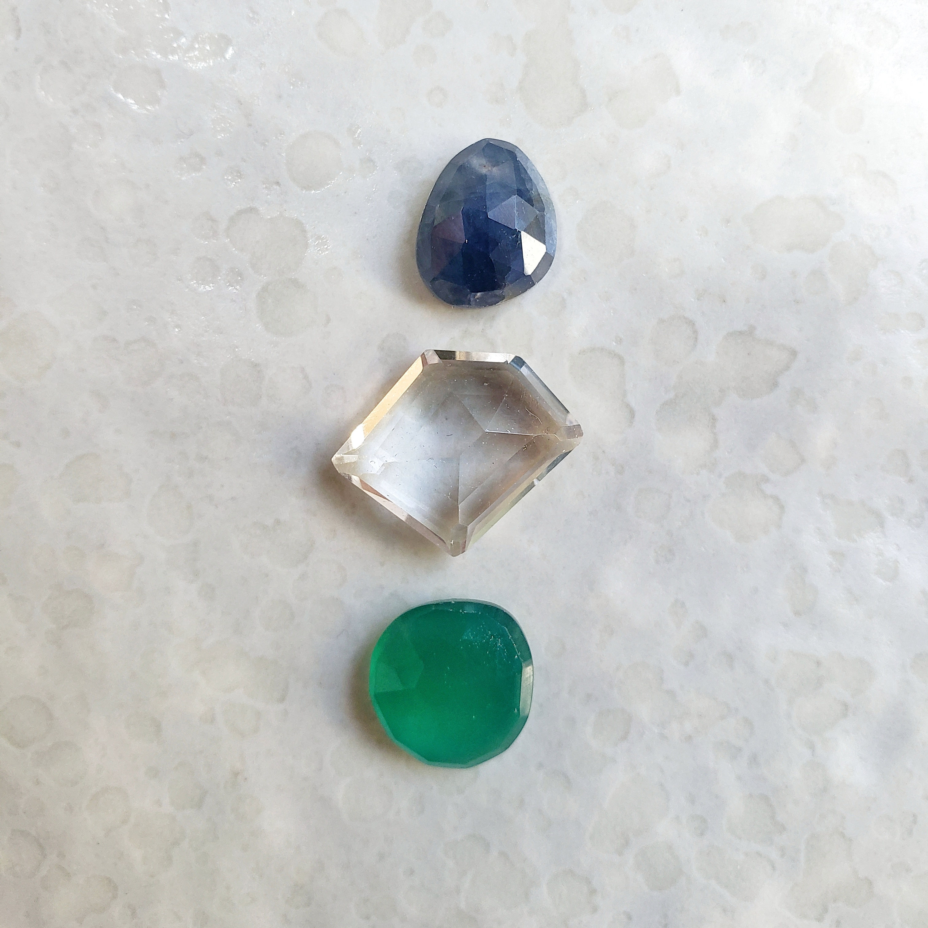 gem totem: sapphire, quartz, green onyx