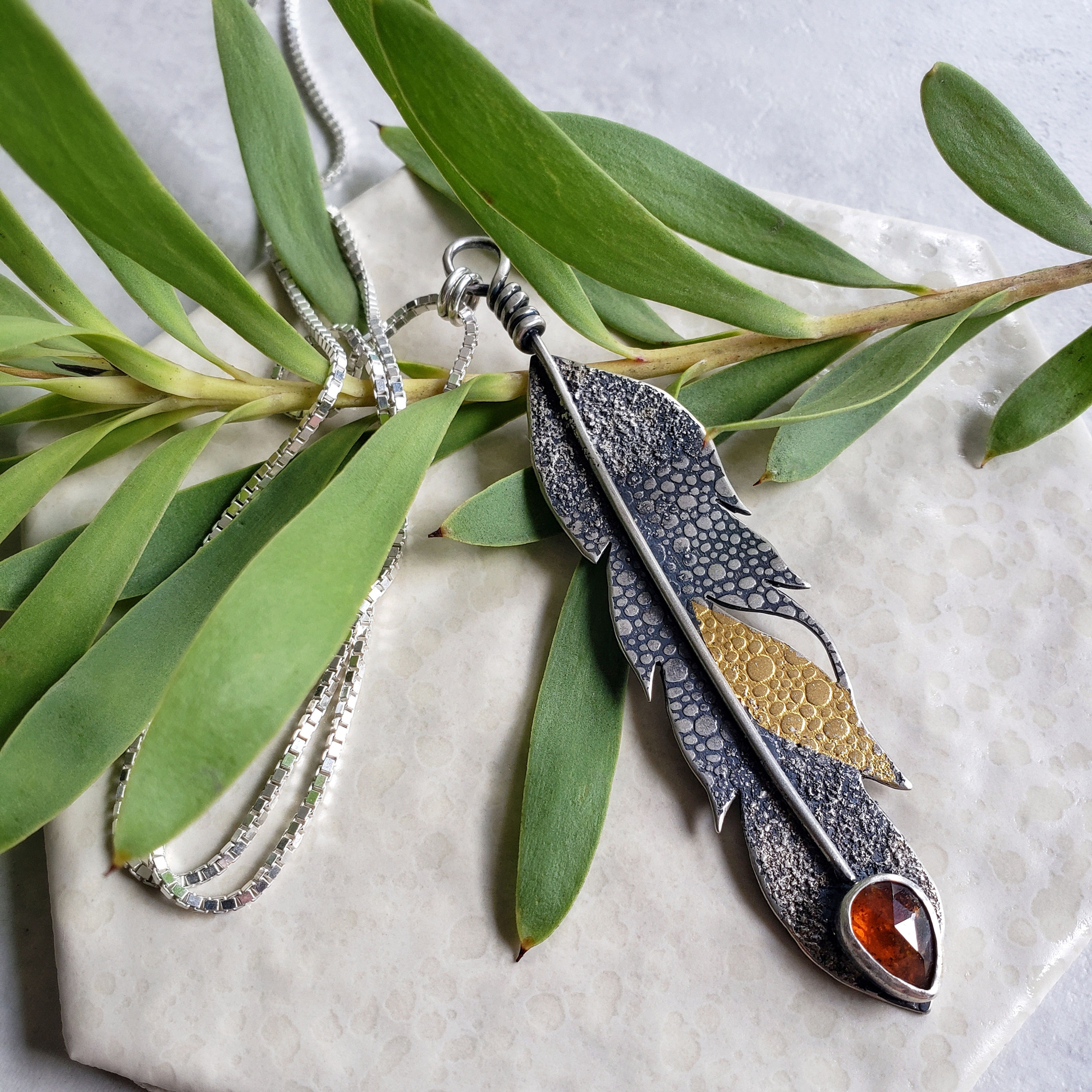 magic feather: burnt orange kyanite, 24k