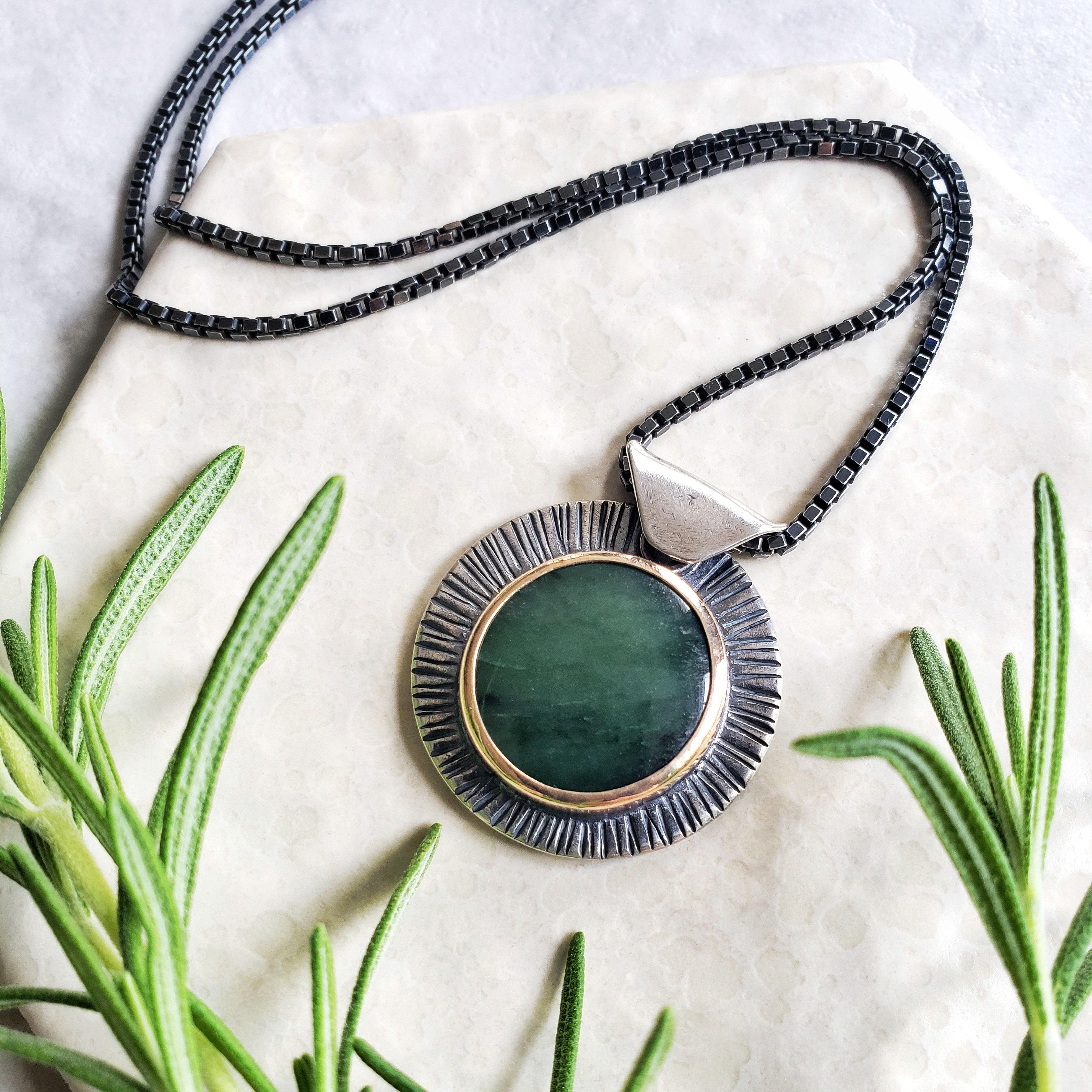 jade gaia, sterling & 14/20 gold