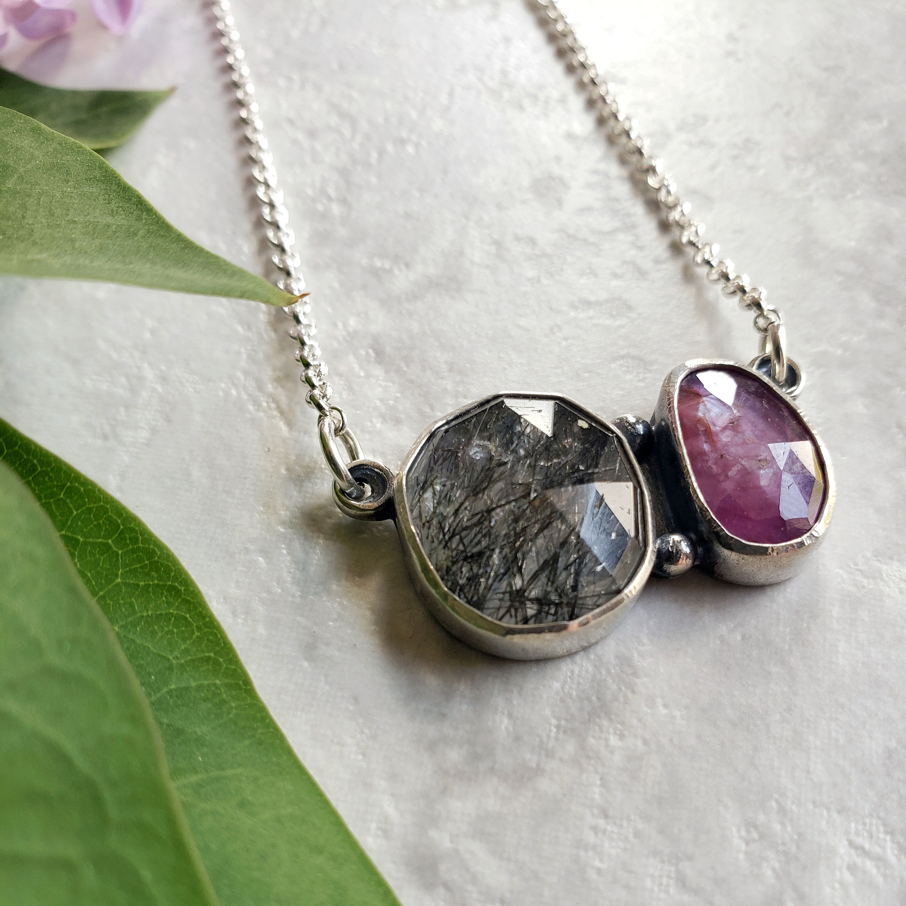 gem duo: tourmalinated quartz & ruby sapphire
