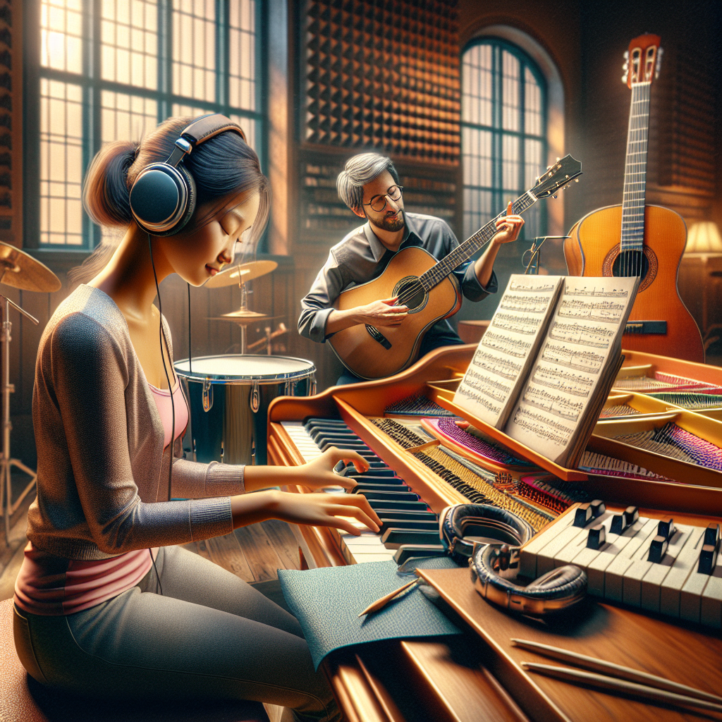 Woman practicing piano