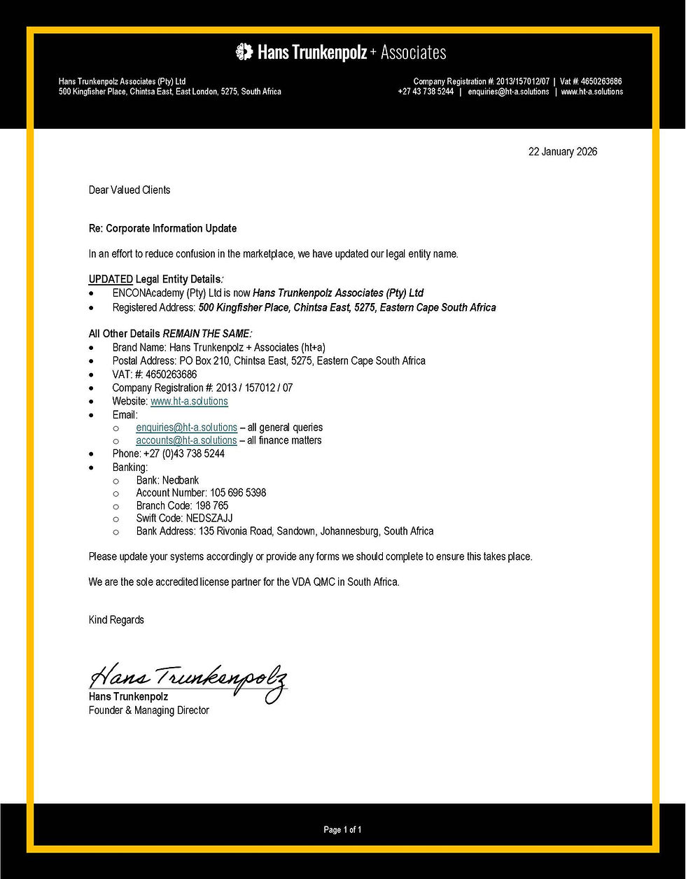 Corporate Information Update