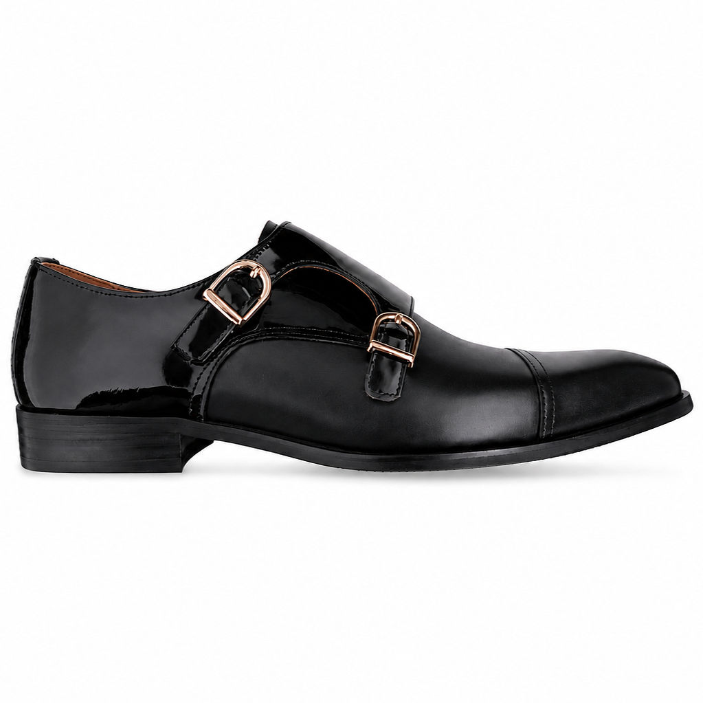 Matteo Black Patent Monk Strap Shoe