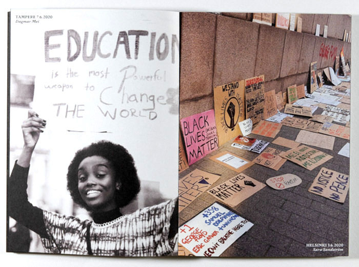 No Justice, No Peace is a photo book by photographers Nathi Sihlophe, Notra Sayyad on Finland protests Selfpublishing, Tampere, Finland,2020