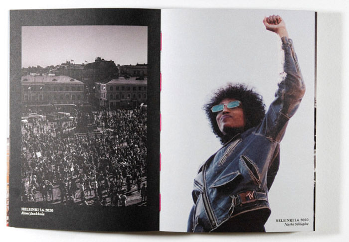 No Justice, No Peace is a photo book by photographers Nathi Sihlophe, Notra Sayyad on Finland protests Selfpublishing, Tampere, Finland,2020