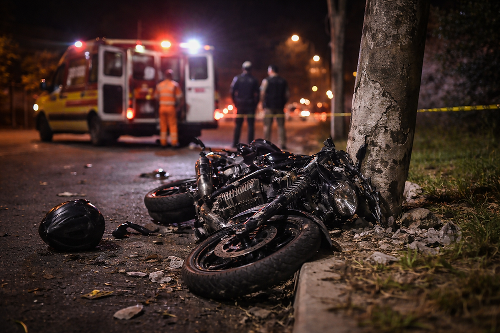 Motociclista morre após colisão contra poste durante fuga no bairro Monte Hebron, em Uberlândia