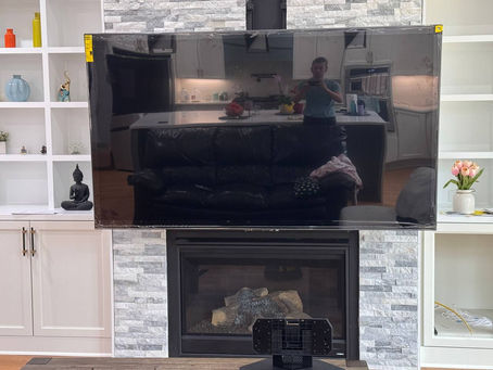Installation of a 100-Inch TV Above a Fireplace Using RB100 Recess Box and MM815 Motorized Drop Down & Swivel TV Mount