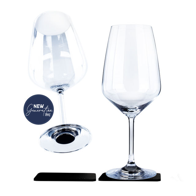 Magnet-Kristallgläser silwy WEIN 2er-Set 400 ml 2 Kristallgläser + 2 Pads