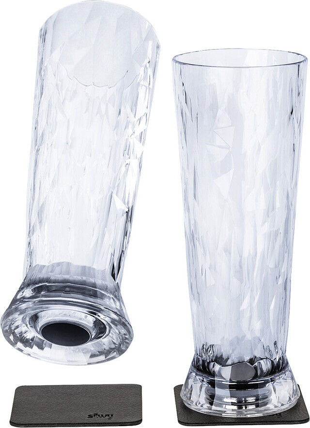 Magnet-Kunststoffgläser silwy BIER 2er-Set Hightech 500 ml transparent inkl. 2