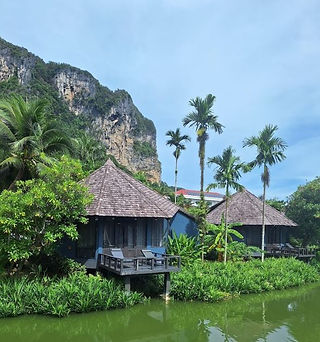 Piscine avec vue sur les formations karstiques au Peace Laguna, point de départ vers les îles de Thaïlande