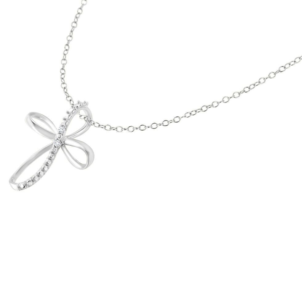 Thumbnail: .925 Sterling Silver Diamond Accent Cross Ribbon 18" Pendant Necklace (I-J Color