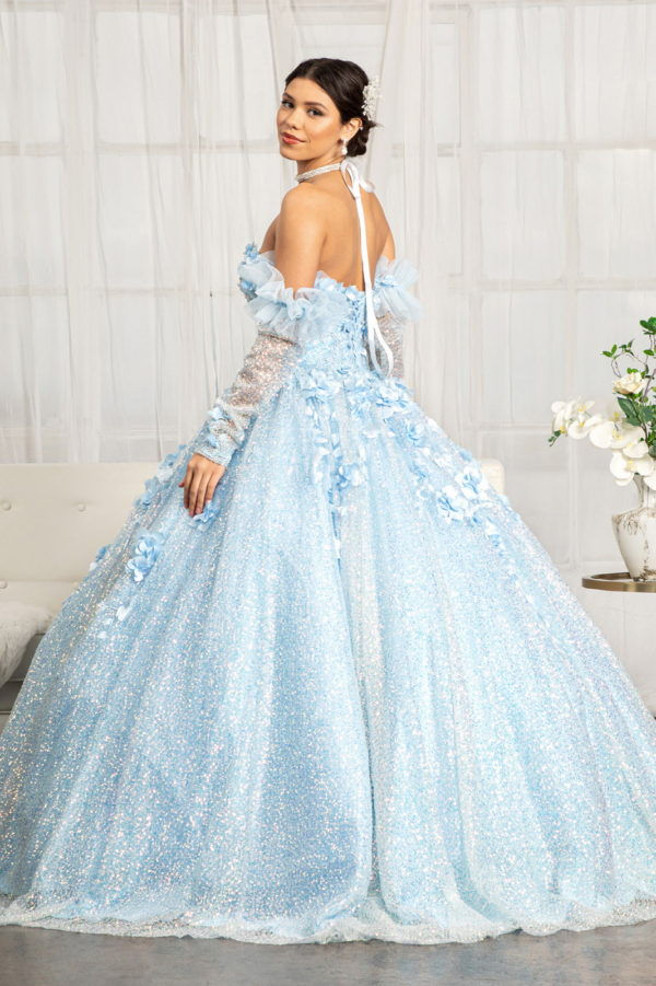 Thumbnail: Sweetheart Neckline 3D Floral Applique Sequin Quin