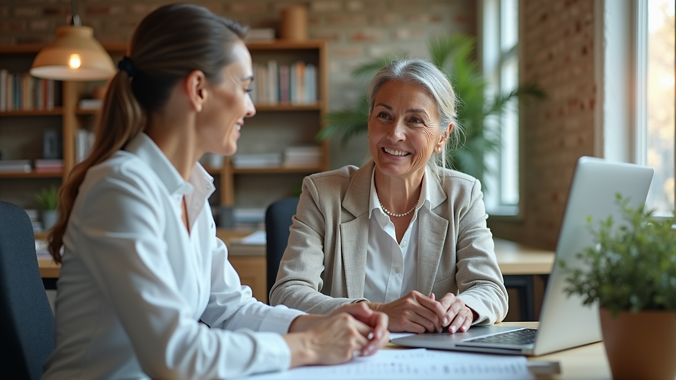 Eye-level view of a wellness coach discussing plans with a client