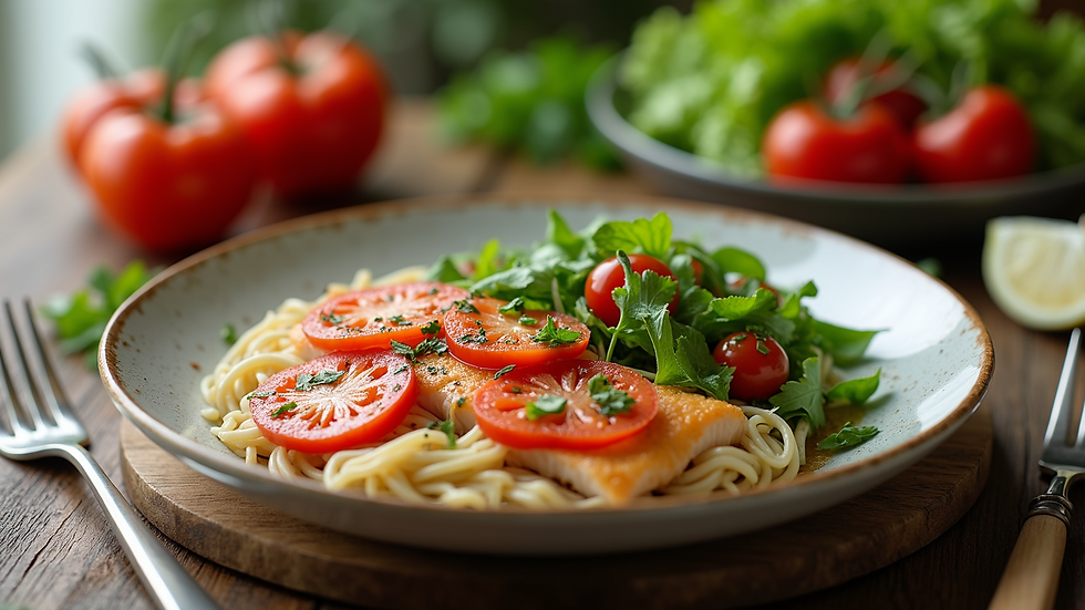 High angle view of a balanced meal with vegetables and lean protein