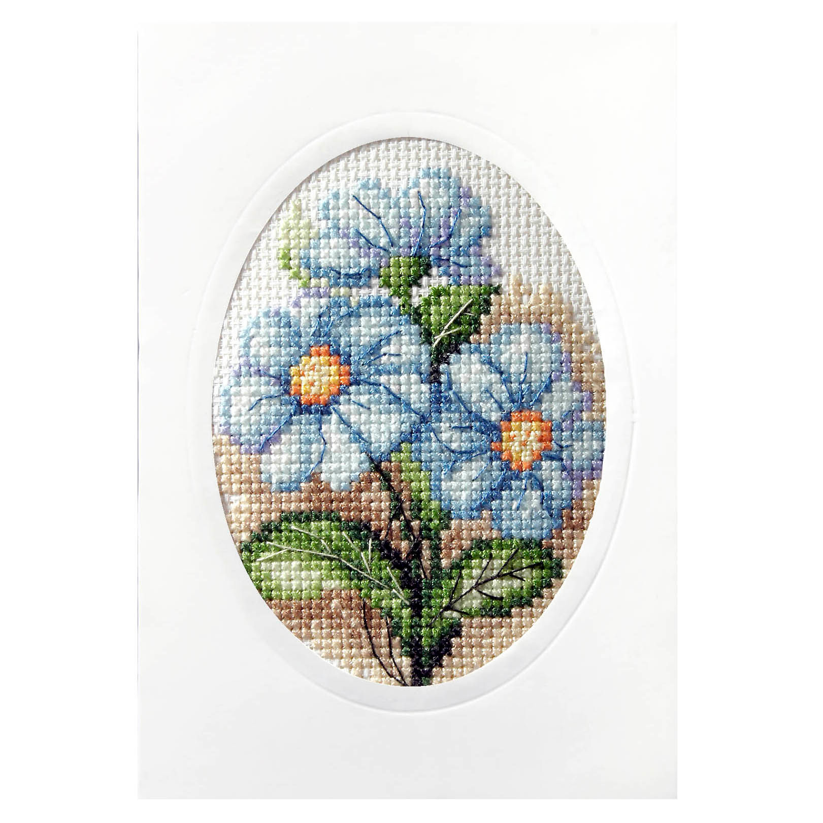 Orchidea Blue Flowers Floral Cross Stitch Card Kit