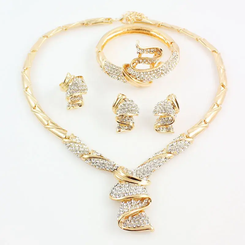 Thumbnail: Fashion Gold Color Alloy Rhinestone Wedding Jewelry Sets