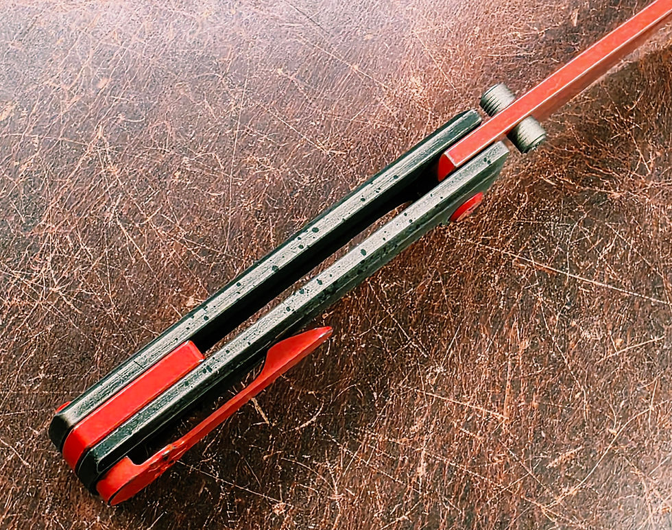 Thumbnail: Chaves Knives RCK9 Fanatic Edge Mod Distressed Gray Cerakote Ti Red M390