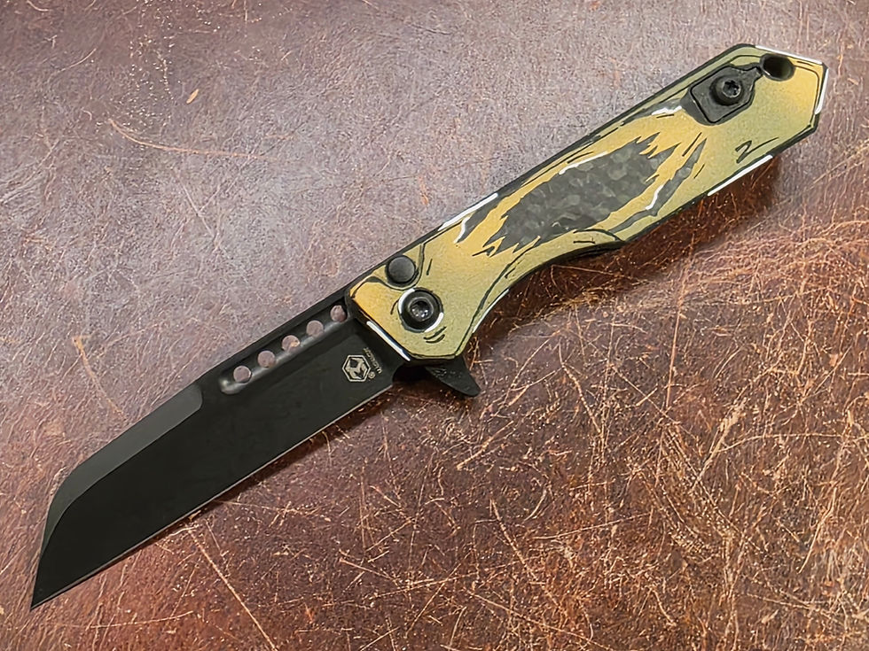 Heretic Knives Jinn Manual Gold & Green Carbon Fiber Cel Shade DLC MagnaCut