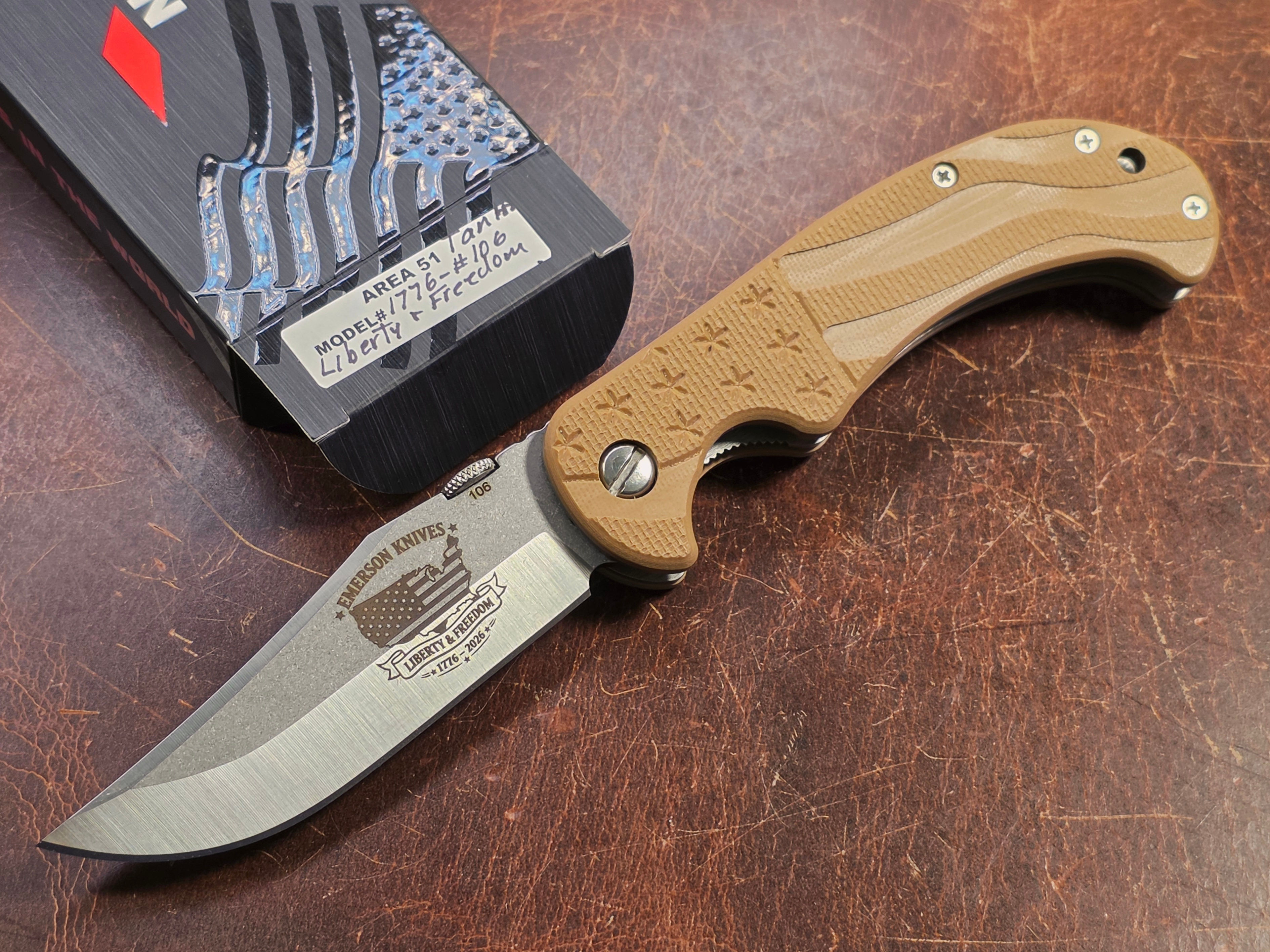 Emerson Knives 1776 Area 51 FDE/Tan G10 SF 154CM Bowie