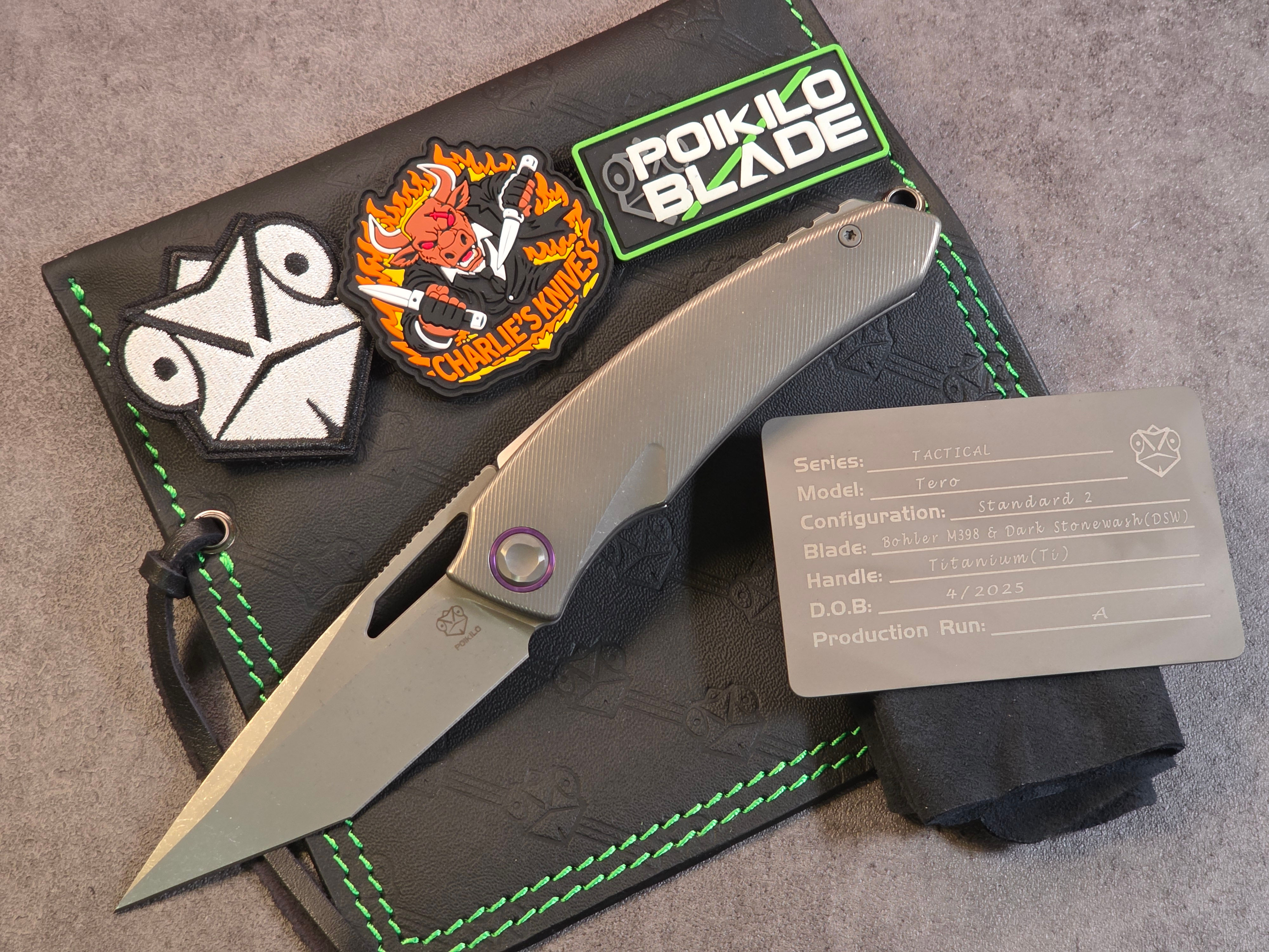 Poikilo Blade Tactical Series Tero‑S2 – Titanium • 3.45" M398 • Dark Stonewash