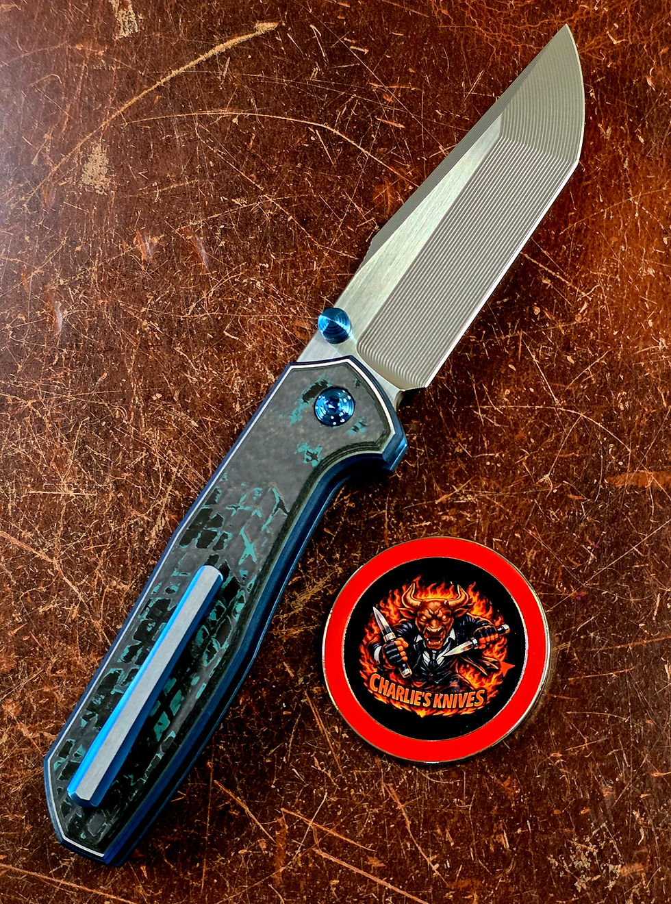 NCC Knives/Hawk V4 Cracked Ice Blue SF Brittany Blue Camo Carbon S45VN Tanto
