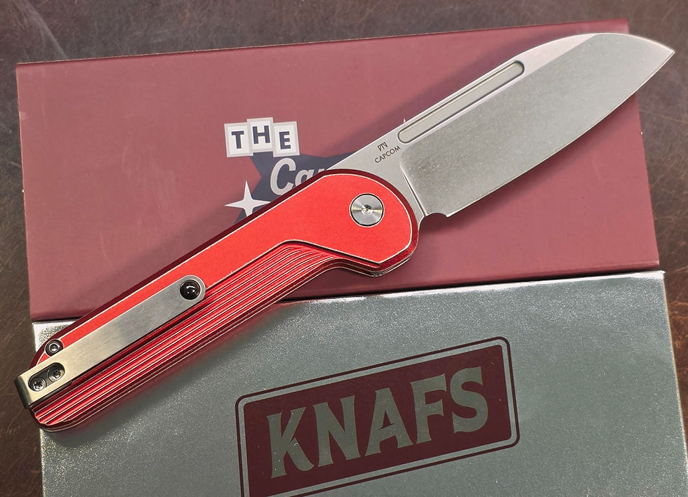Thumbnail: Knafs Capcom Pocket Knife - Blade Show 2026 Red/Gray Satin/Stonewash Blade 00645