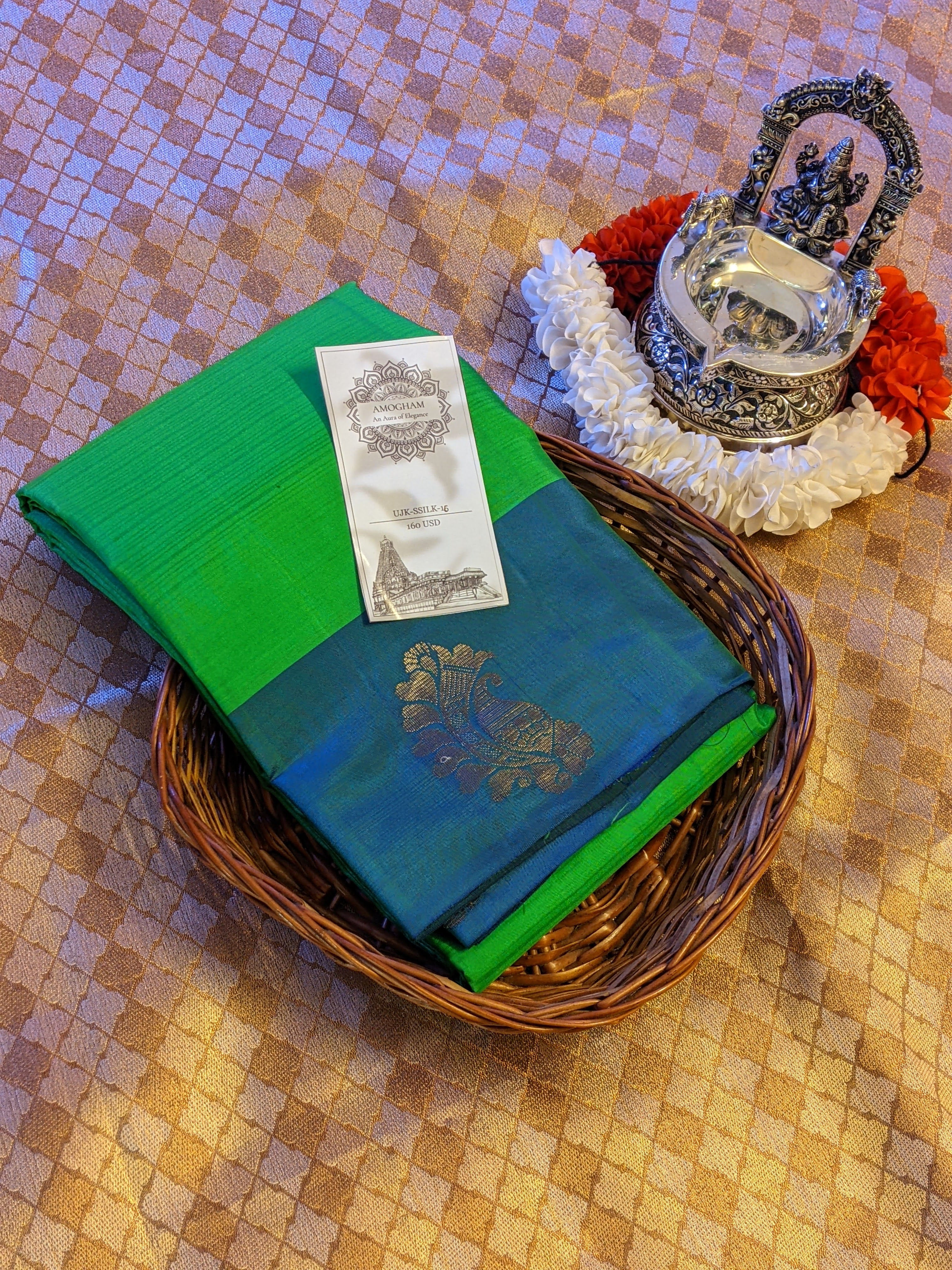 Parrot green with Blue Designer Butta Border