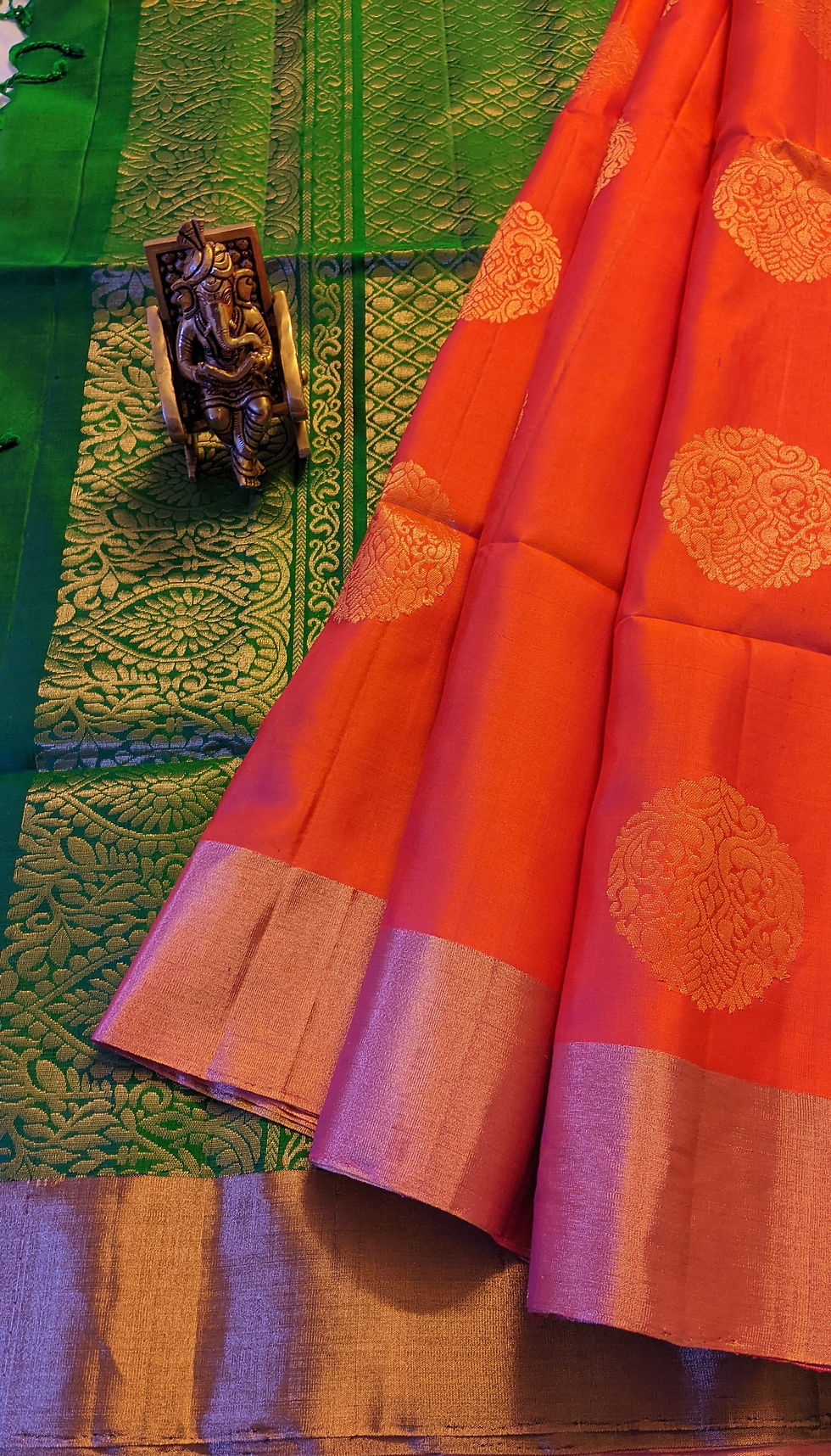 Thumbnail: Double Colored Shifting Between Orange and Peach with Forest Green Border