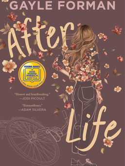 Mauve background teenage girl facing away with bike on ground beside her