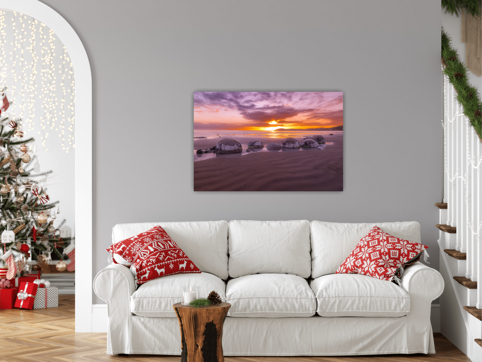 View of the boulders image placed behind a couch.