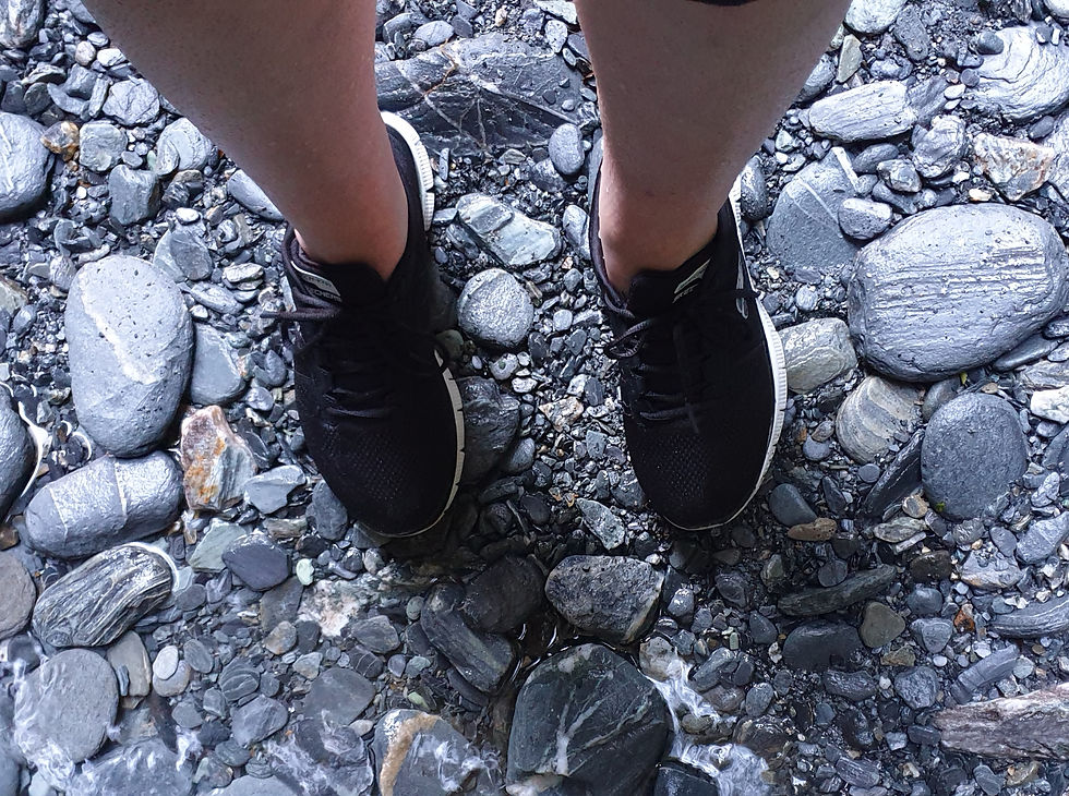 Example of shoes and pants rolled up.