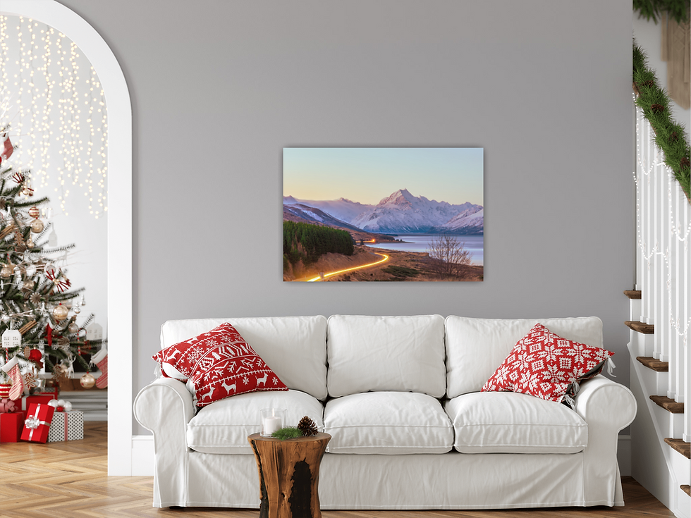 Thumbnail: View of the Mt Cook image placed behind a couch.